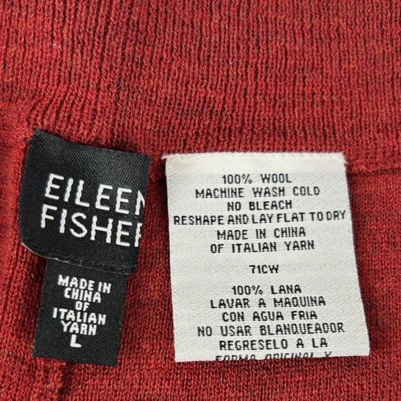 Eileen Fisher Red 100% Wool Pull On Wide Leg Pants Sz L Sweater Elastic Waist - Picture 4 of 4